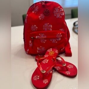Super rare Tory Burch nylon back pack and flip flops (sz 9W)